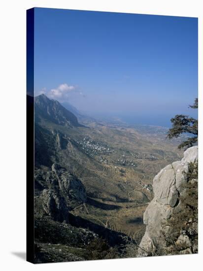 St. Hilarion View to the West Over Karaman Village and Mediterranean, Cyprus, Mediterranean-Christopher Rennie-Stretched Canvas