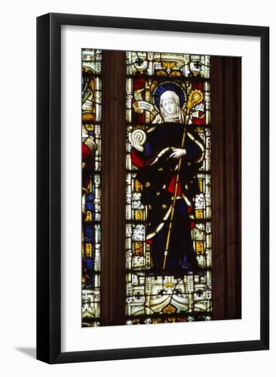 St. Hilda of Whitby holding an ammonite, West window, Hereford Cathedral, 20th century-CM Dixon-Framed Giclee Print