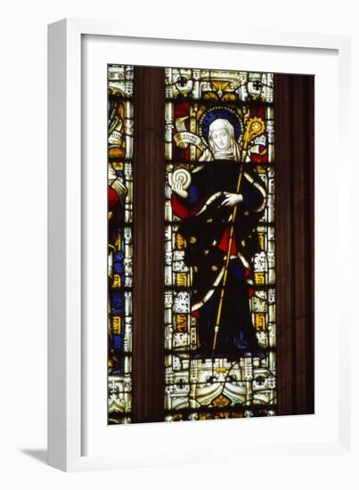 St. Hilda of Whitby holding an ammonite, West window, Hereford Cathedral, 20th century-CM Dixon-Framed Giclee Print