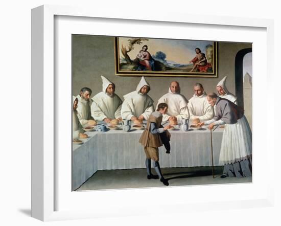 St. Hugh of Cluny in the Refectory of the Carthusians, 1633-Francisco de Zurbarán-Framed Giclee Print