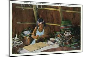 St. Ignace, Michigan - Native American Woman Basket Weaving-Lantern Press-Mounted Art Print