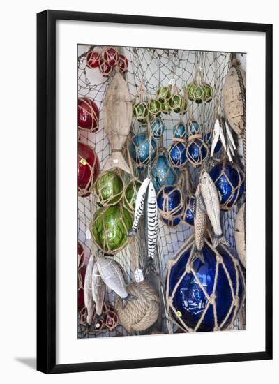 St Ives, Cornwall, England. Display of Crafts and Gifts for Sale in a Shop-Paul Harris-Framed Photographic Print