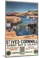 St. Ives, England - Harbor Scene with Girl and Gulls Railway Poster-Lantern Press-Mounted Art Print