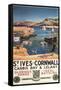 St. Ives, England - Harbor Scene with Girl and Gulls Railway Poster-Lantern Press-Framed Stretched Canvas