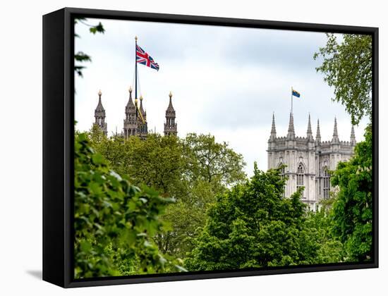 St James's Park with Flags Floating over the Rooftops of the Palace of Westminster - London-Philippe Hugonnard-Framed Stretched Canvas