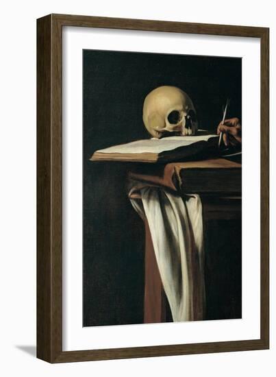 St. Jerome (Detail of skull)-Caravaggio-Framed Art Print