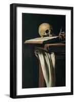 St. Jerome (Detail of skull)-Caravaggio-Framed Art Print