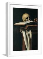 St. Jerome (Detail of skull)-Caravaggio-Framed Art Print