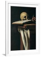 St. Jerome (Detail of skull)-Caravaggio-Framed Art Print