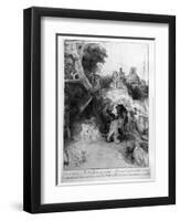 St. Jerome in an Italian Landscape, C.1653 (Etching)-Rembrandt van Rijn-Framed Giclee Print