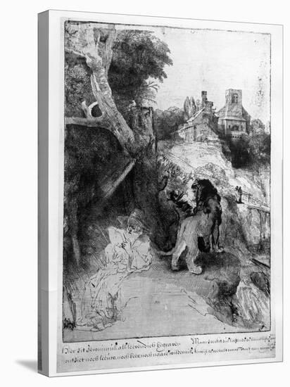 St. Jerome in an Italian Landscape, C.1653 (Etching)-Rembrandt van Rijn-Stretched Canvas