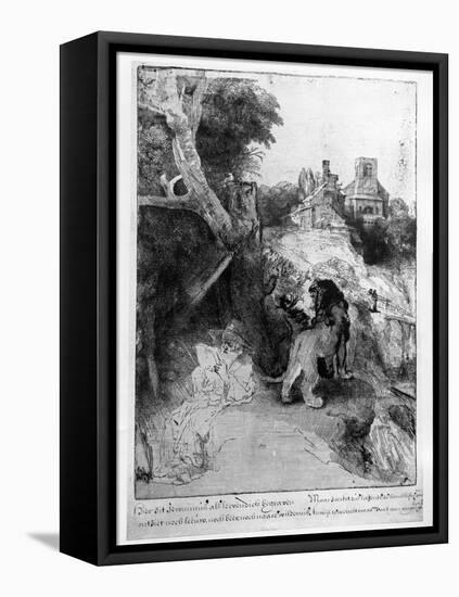St. Jerome in an Italian Landscape, C.1653 (Etching)-Rembrandt van Rijn-Framed Stretched Canvas