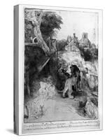 St. Jerome in an Italian Landscape, C.1653 (Etching)-Rembrandt van Rijn-Stretched Canvas