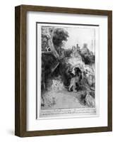 St. Jerome in an Italian Landscape, C.1653 (Etching)-Rembrandt van Rijn-Framed Premium Giclee Print