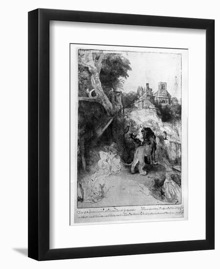 St. Jerome in an Italian Landscape, C.1653 (Etching)-Rembrandt van Rijn-Framed Premium Giclee Print