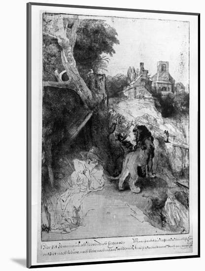 St. Jerome in an Italian Landscape, C.1653 (Etching)-Rembrandt van Rijn-Mounted Premium Giclee Print