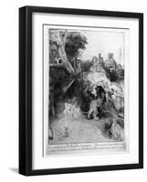 St. Jerome in an Italian Landscape, C.1653 (Etching)-Rembrandt van Rijn-Framed Giclee Print