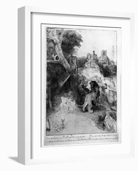 St. Jerome in an Italian Landscape, C.1653 (Etching)-Rembrandt van Rijn-Framed Giclee Print