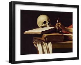 St. Jerome Writing, C.1604 (Detail)-Caravaggio-Framed Giclee Print