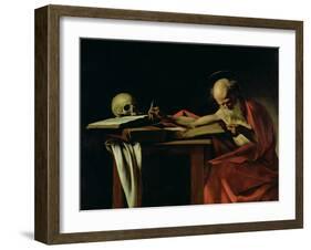 St. Jerome Writing, circa 1604-Caravaggio-Framed Giclee Print