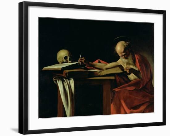 St. Jerome Writing, circa 1604-Caravaggio-Framed Giclee Print