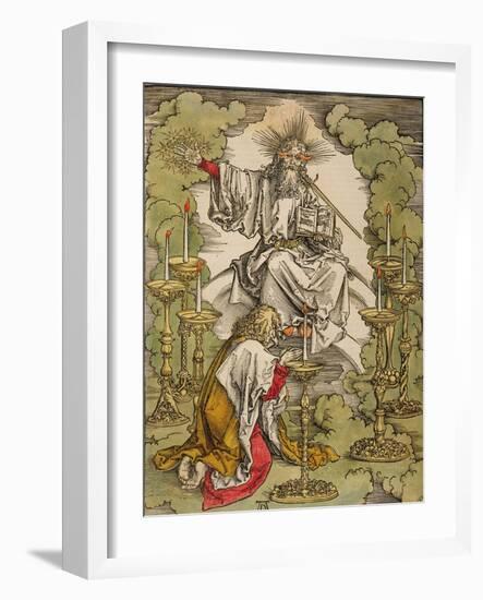 St. John on the Island of Patmos Receives Inspiration from God to Create the Apocalypse, 1498-Albrecht Dürer-Framed Giclee Print