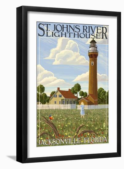 St. Johns River Lighthouse - Jacksonville, Florida-Lantern Press-Framed Art Print