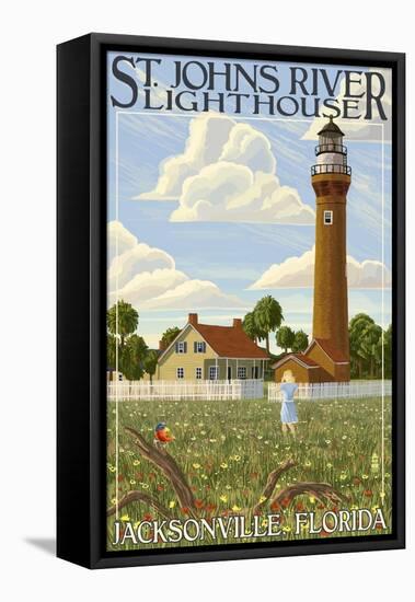 St. Johns River Lighthouse - Jacksonville, Florida-Lantern Press-Framed Stretched Canvas