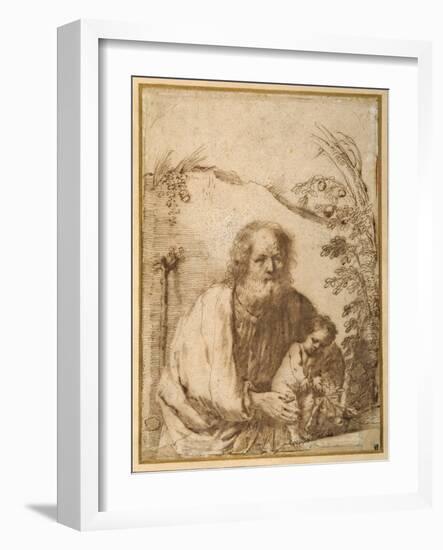 St. Joseph and the Infant Christ Grasping a Twig of an Apple Tree-Guercino (Giovanni Francesco Barbieri)-Framed Giclee Print