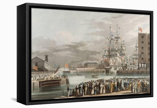 St. Katherine's Dock: Opening on 25th October 1828, Engraved by E. Duncan (Coloured Aquatint)-William John Huggins-Framed Stretched Canvas