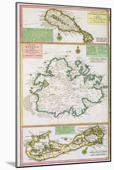 St. Kitts, Antigua and Bermuda, detail from a map of English Colonies in Caribbean-null-Mounted Giclee Print