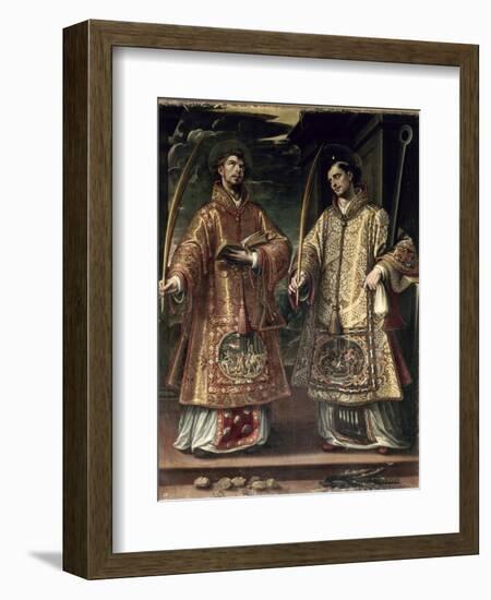 St. Lawrence and St. Stephen, 1580-Alonso Sanchez Coello-Framed Giclee Print