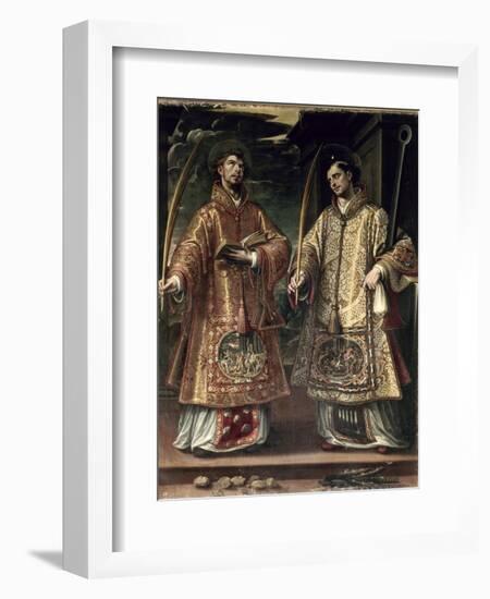 St. Lawrence and St. Stephen, 1580-Alonso Sanchez Coello-Framed Giclee Print