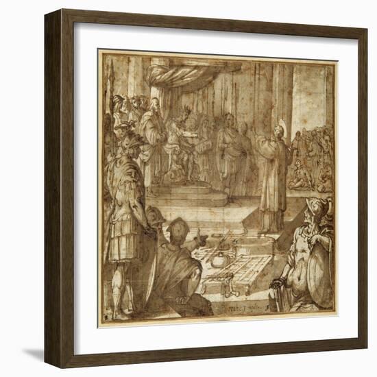 St Lawrence Discourses in the Presence of the Prefect Decius, 1581-Antonio Tempesta-Framed Giclee Print