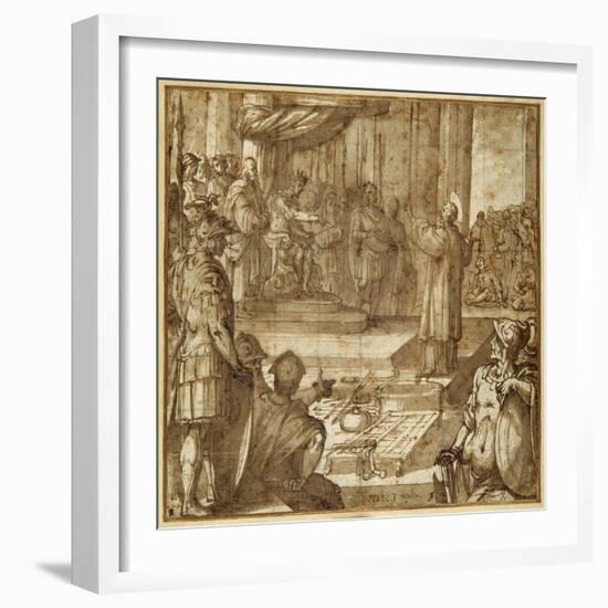 St Lawrence Discourses in the Presence of the Prefect Decius, 1581-Antonio Tempesta-Framed Giclee Print