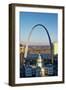 St. Louis arch with Old Courthouse and Mississippi River, MO-null-Framed Premium Photographic Print