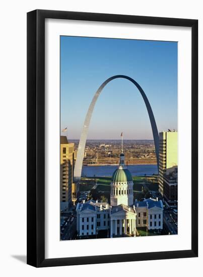 St. Louis arch with Old Courthouse and Mississippi River, MO-null-Framed Premium Photographic Print