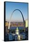 St. Louis arch with Old Courthouse and Mississippi River, MO-null-Framed Stretched Canvas