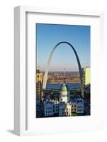 St. Louis arch with Old Courthouse and Mississippi River, MO-null-Framed Photographic Print