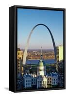 St. Louis arch with Old Courthouse and Mississippi River, MO-null-Framed Stretched Canvas