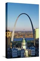 St. Louis arch with Old Courthouse and Mississippi River, MO-null-Stretched Canvas