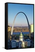 St. Louis arch with Old Courthouse and Mississippi River, MO-null-Framed Stretched Canvas