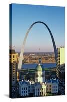 St. Louis arch with Old Courthouse and Mississippi River, MO-null-Stretched Canvas