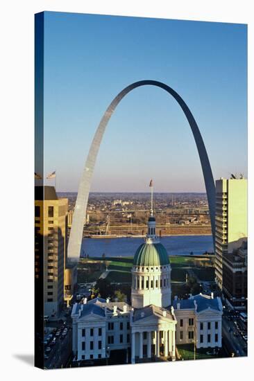 St. Louis arch with Old Courthouse and Mississippi River, MO-null-Stretched Canvas