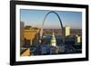 St. Louis arch with Old Courthouse and Mississippi River, MO-null-Framed Photographic Print