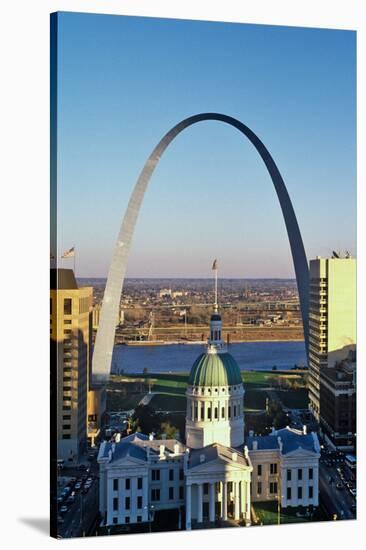 St. Louis arch with Old Courthouse and Mississippi River, MO-null-Stretched Canvas