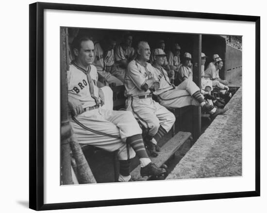 St. Louis Browns Players Sitting in the Dug Out During a Game-Peter Stackpole-Framed Premium Photographic Print