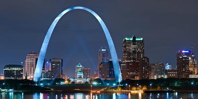 St. Louis Gateway Arch - Night Stretched Canvas Print at www.neverfullmm.com