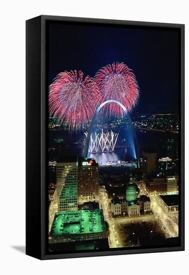 St. Louis Gateway Arch with Fireworks-null-Framed Stretched Canvas