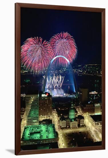 St. Louis Gateway Arch with Fireworks-null-Framed Premium Photographic Print